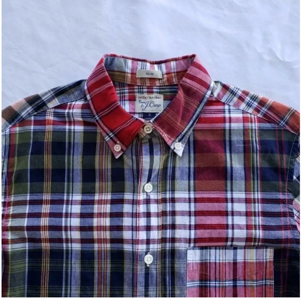 J. Crew Men's Red and Blue Plaid Button Down Shirt